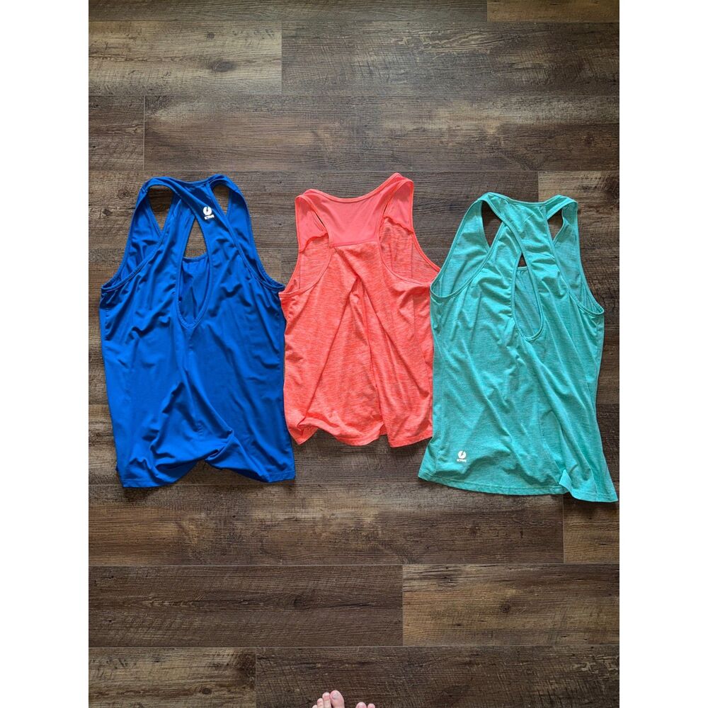Lot of 3 Size Large EUC Like New active racerback tanks Royal Orange Green - Picture 2 of 16